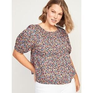 Old Navy Blouse Womens Size XXL Multicolor Floral‎ Print Puff Sleeve Babydoll